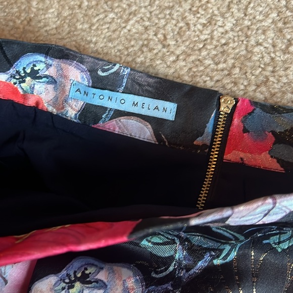 Antonio Melani floral pleated zip up skirt black pink red size 14 - Picture 5 of 5